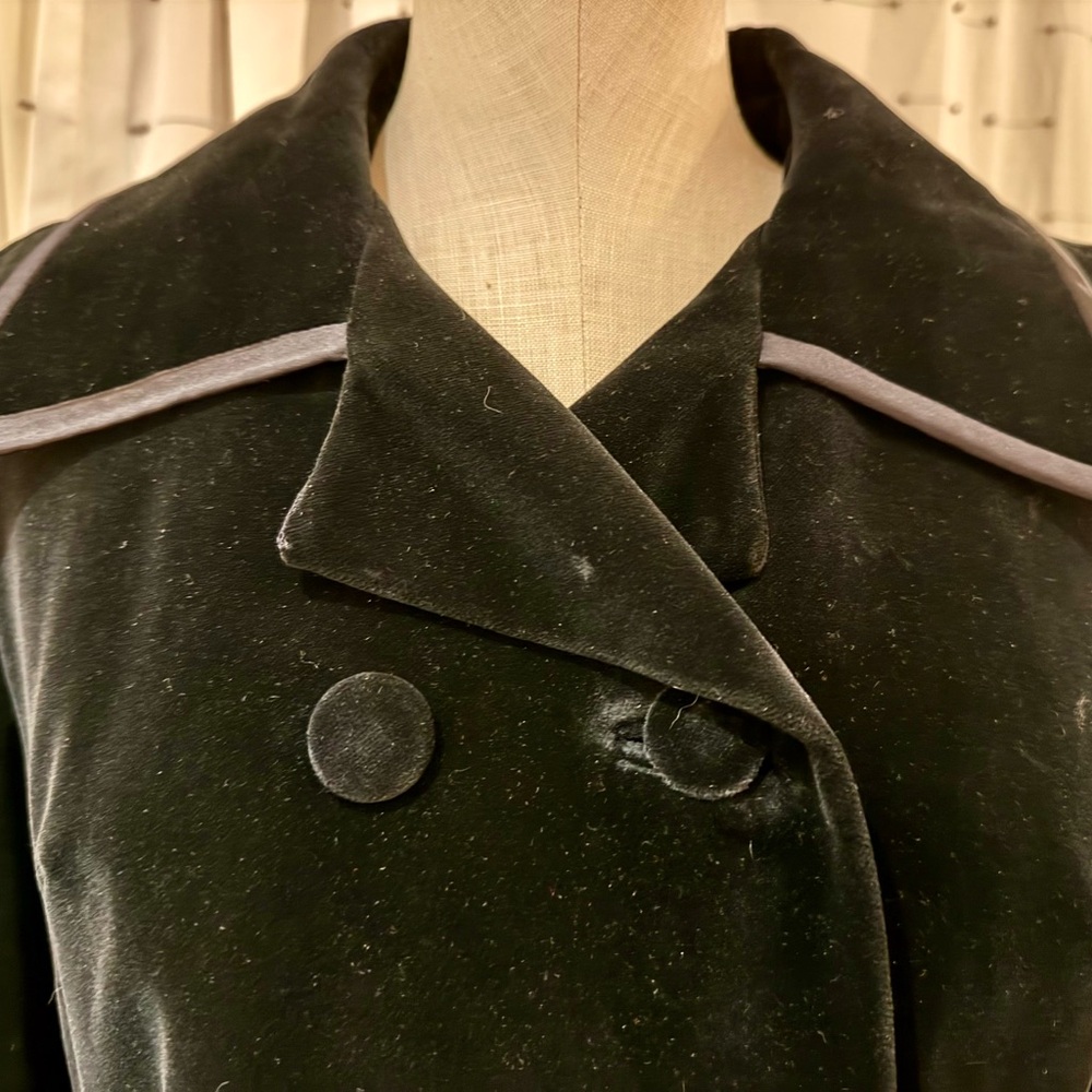Vintage Surrey Classics Of Canada Black Velvet Double Breasted Coat Satin Trim